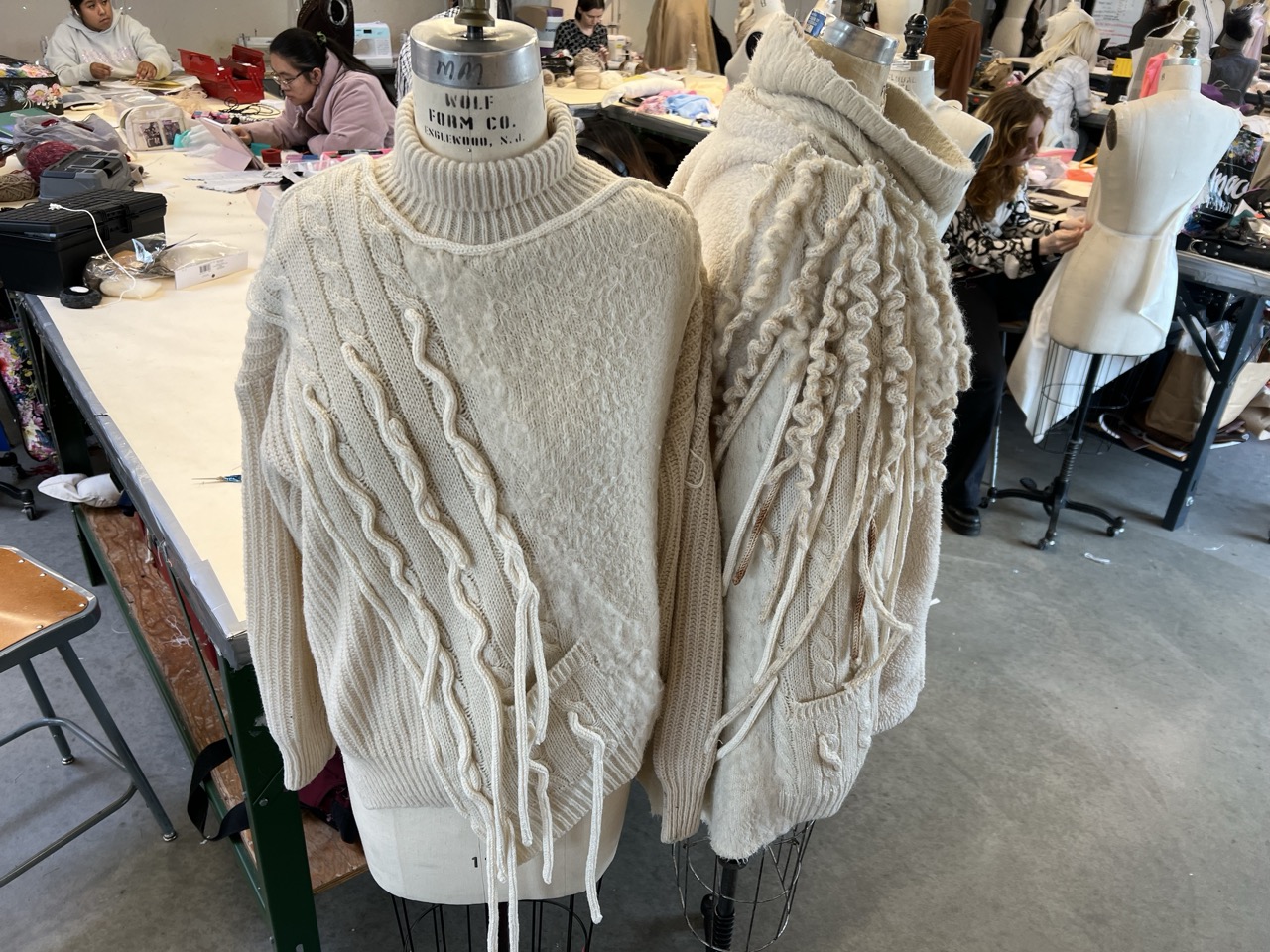 Cable Felt fusion: cream sweater forms in studio